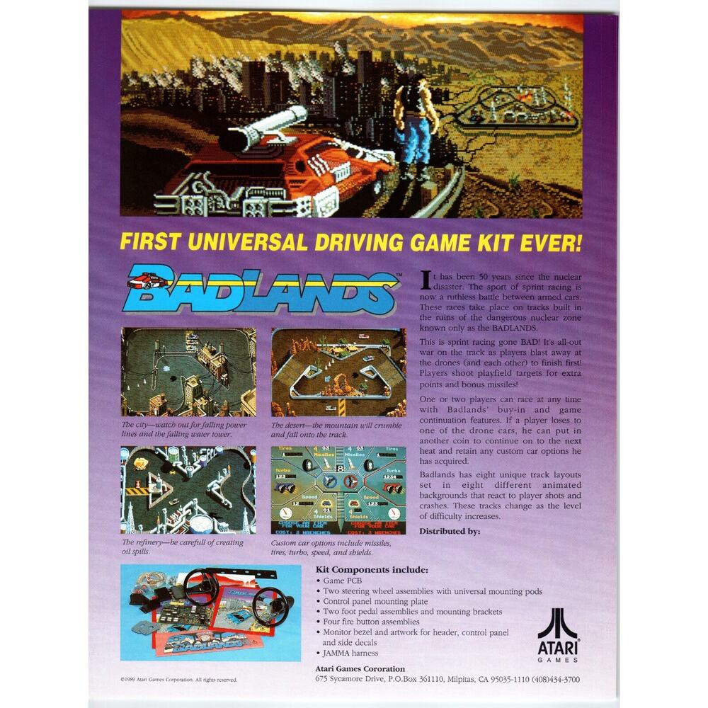 Badlands Video Arcade Game Flyer 1989 Vintage Retro Art 8.5" x 11 Original